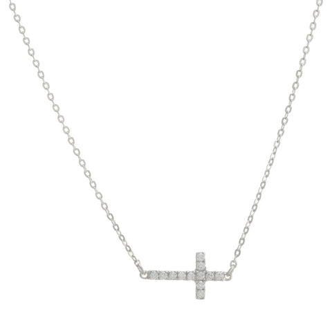 Accented Side Cross Necklace (More Metals)