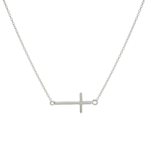 Sterling Silver Side Cross Necklace
