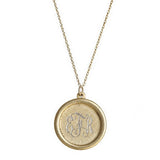 Antiqued Large Framed Gold Disc Initial Necklace