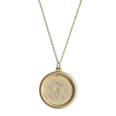 Antiqued Large Framed Gold Disc Initial Necklace