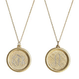 Antiqued Large Framed Gold Disc Initial Necklace
