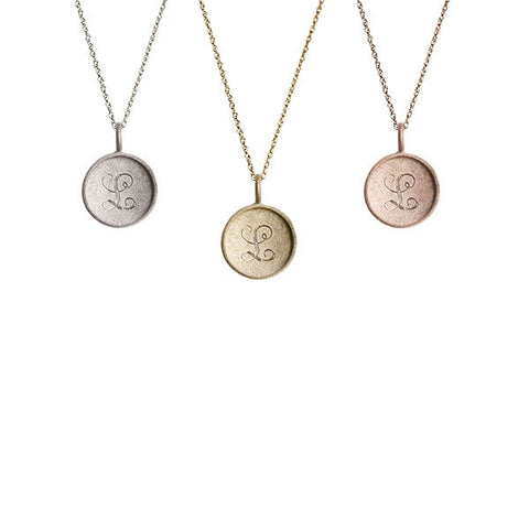14kt Gold Framed Monogram Disc Necklace