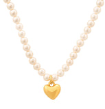 Puffed Heart Pearl Necklace
