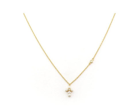 Mini Pearl Cross Necklace