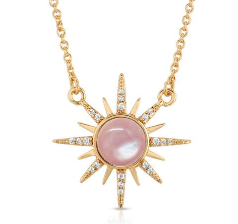 Pink Mother of Pearl Gemstone Starburst Necklace
