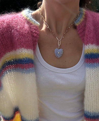 Malene Blue Lace Heart Clip Necklace