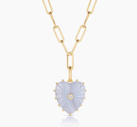 Malene Blue Lace Heart Clip Necklace