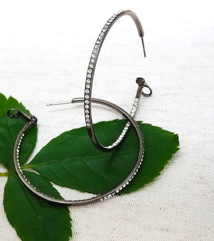 Gunmetal Pave Hoops