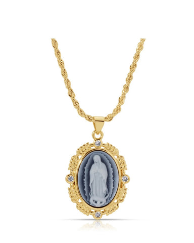 French Blue Cameo Mary Necklace