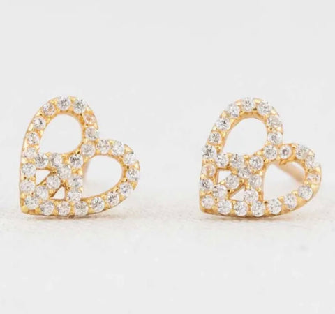 Pave Peace Heart Studs