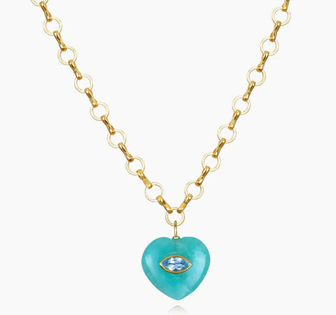 Green Turquoise & Topaz Heart Petite Loop Necklace