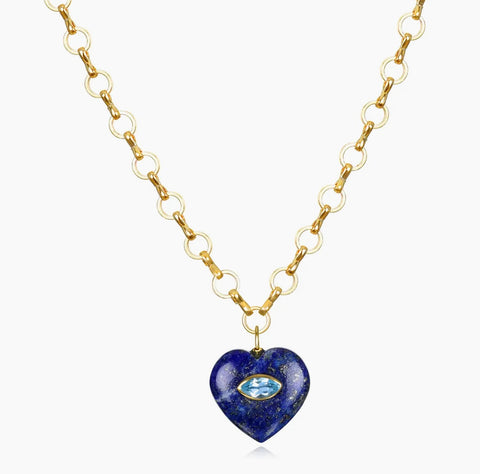 Lapis & Topaz Heart Petite Loop Necklace