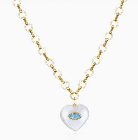 Rainbow Moonstone & Topaz Heart Petite Loop Necklace