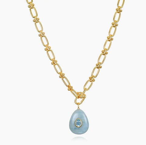 Statement Oval Gemstone Necklace-Aquamarine
