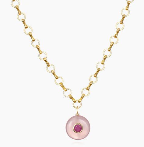 Rose Quartz & Pink Sapphire Petite Loop Necklace