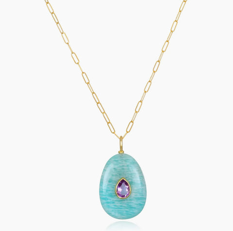Amazonite & Amethyst Pear Necklace