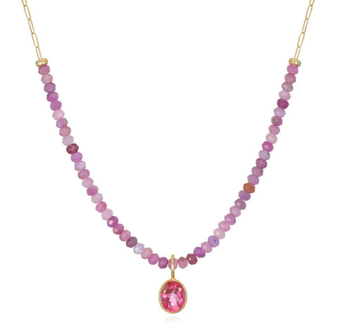 Beaded Ruby + Pink Topaz Necklace