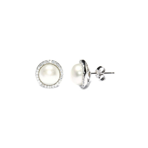 Large Pave Pearl Studs