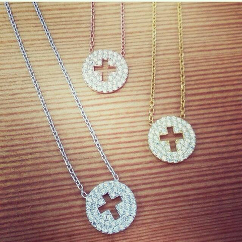 Tiny Cut Out Cross Disc Necklace